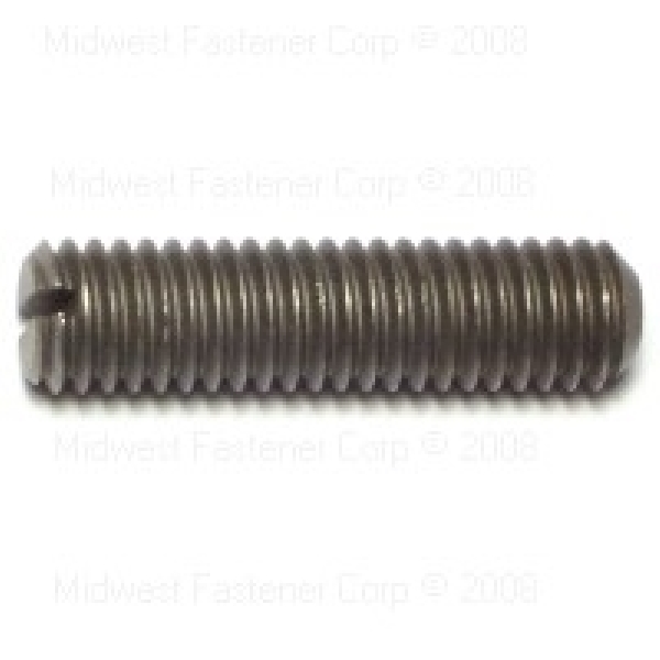 88334 Set Screw, 3/8-16 Thread, 1-1/2 in L, Coarse Thread, Slotted Drive, Cupped Point, Steel, 8 PK