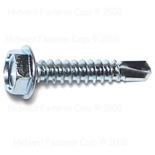 09819 Screw, #10 Thread, 1 in L, Coarse Thread, Washer Head, Hex Drive, Self-Drilling Point, Steel, 685/PK