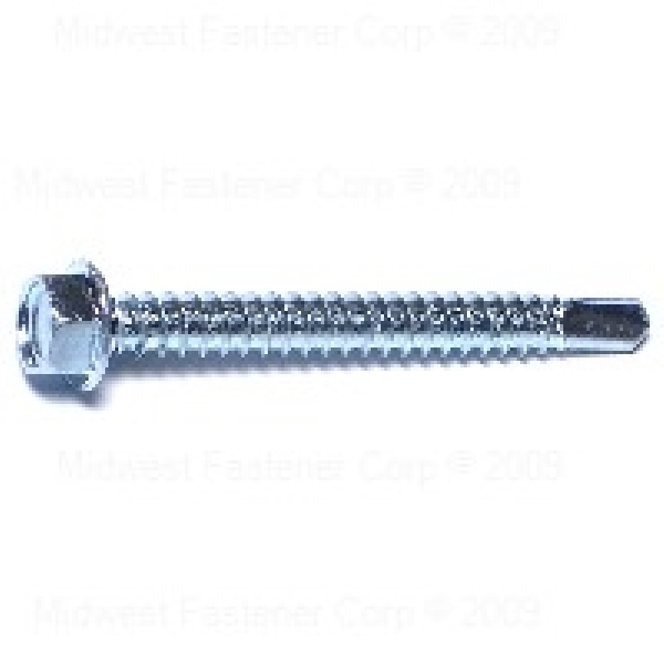 10481 Screw, #12 Thread, 2 in L, Washer Head, Hex Drive, Self-Drilling Point, Zinc, 1 PK