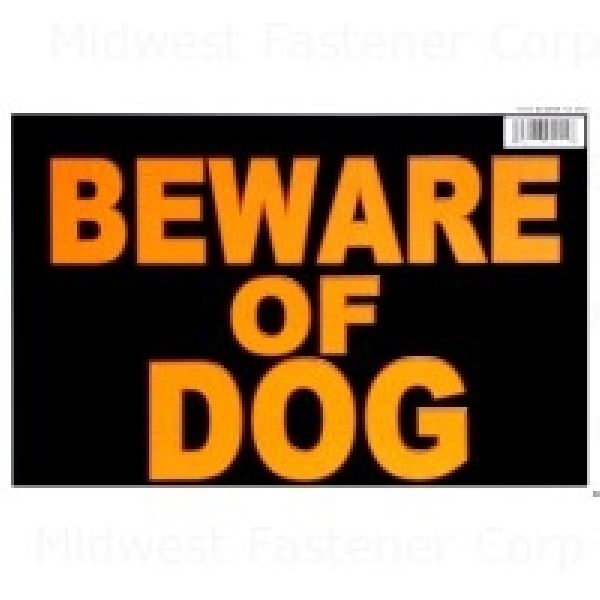 Midwest Fastener 391115 Sign, Beware Of Dog, Flour Legend, Black Background, Styrene, 12 in L x 8 in W Dimensions