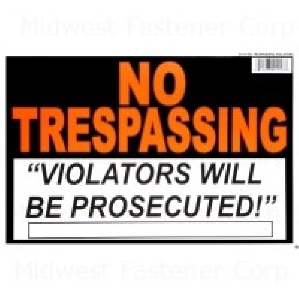 Midwest Fastener 391118 Sign, No Trespassing/Violators Prosecuted, Black Background, Styrene