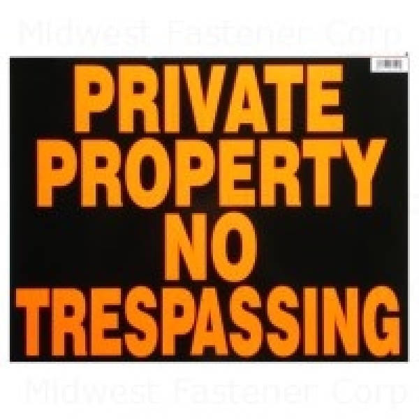 Midwest Fastener 391149 Sign, Private Property, Black Background, Styrene, 18 in L x 14 in W Dimensions