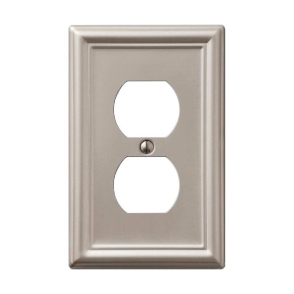 AmerTac Chelsea 149DBN Duplex Receptacle Wallplate, 4-7/8 in L, 3-1/8 in W, 1 -Gang, , Steel, Nickel, Brushed Nickel