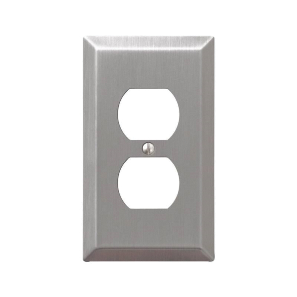 AmerTac Century 163DBN Duplex Receptacle Wallplate, 4-15/16 in L, 2-7/8 in W, 1 -Gang, , Steel, Silver, Brushed Nickel