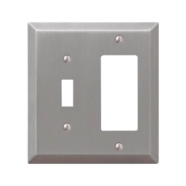 AmerTac Century 163TRBN Switch Wallplate, 4-15/16 in L, 4-9/16 in W, 2 -Gang, Steel, Nickel, Brushed