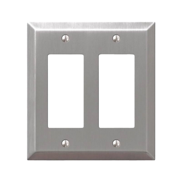 AmerTac Century 163RRBN Switch Wallplate, 4-15/16 in L, 4-9/16 in W, 2 -Gang, Steel, Nickel, Brushed