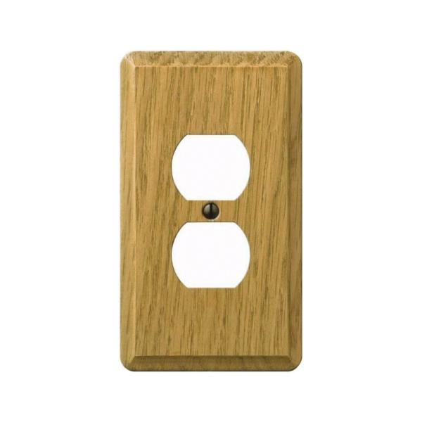 AmerTac Contemporary 901DL Duplex Receptacle Wallplate, 5-1/4 in L, 3 in W, 1 -Gang , Wood, Light Oak, Satin