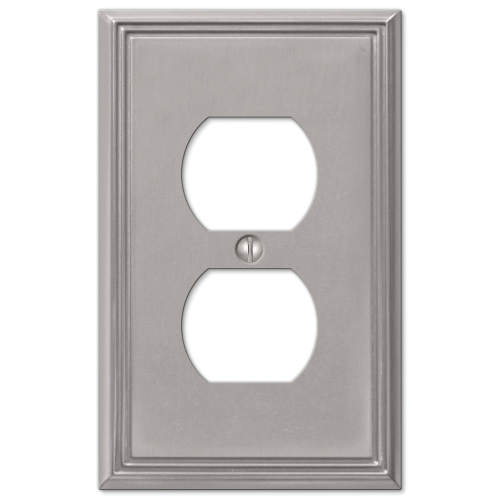 AmerTac Metro Line 77DBN Duplex Receptacle Wallplate, 4-7/8 in L, 3 in W, 1 -Gang , Metal, Silver, Brushed Nickel
