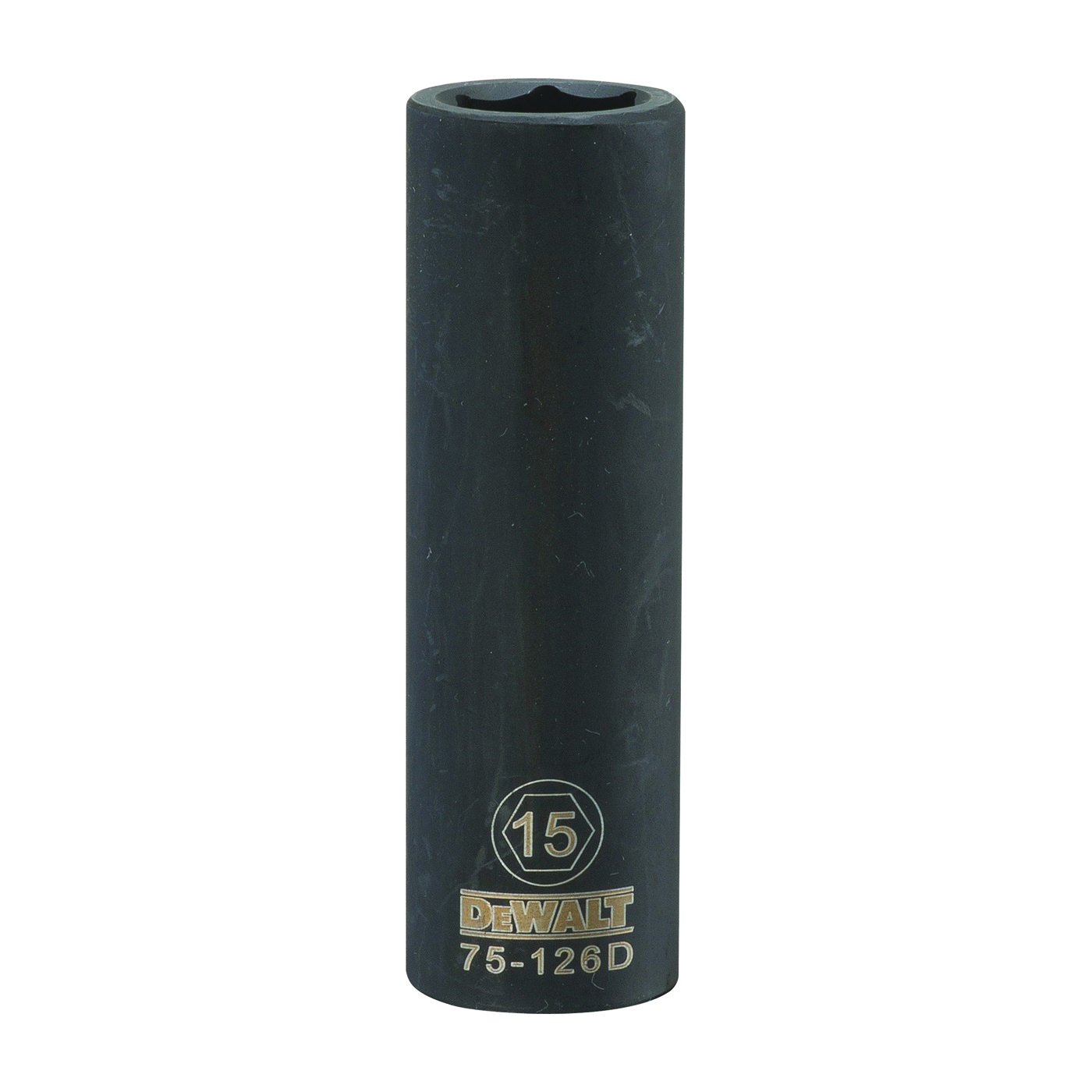DWMT75126OSP Impact Socket, 15 mm Socket, 1/2 in Drive, 6-Point, CR-440 Steel, Black Oxide