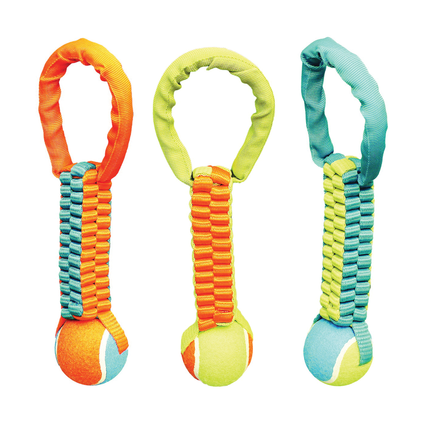 WB15525 Dog Toy, Braided Tennis Ball Tug Toy, Nylon