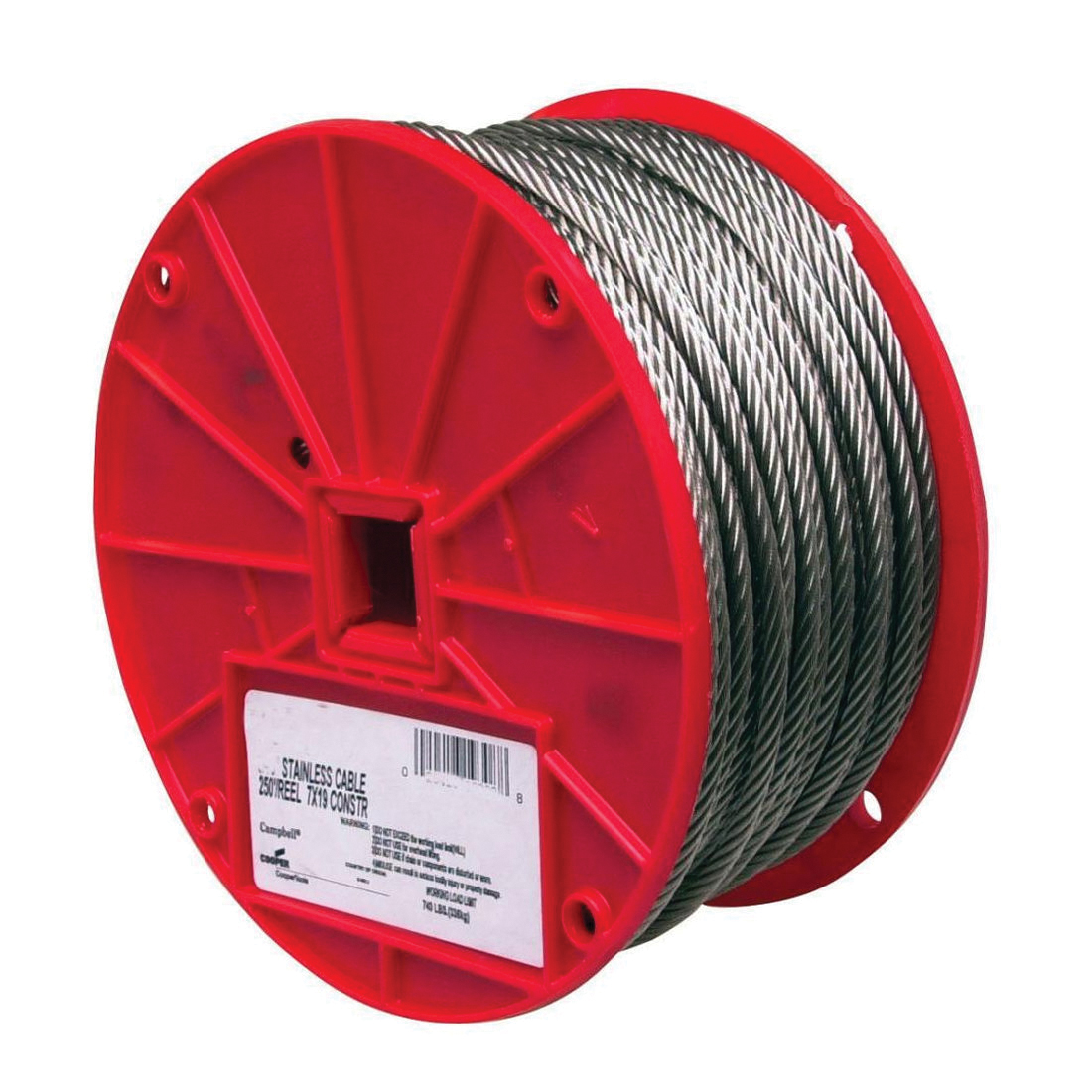 7000826 Aircraft Cable, 1/4 in Dia, 250 ft L, 1280 lb Working Load, Stainless Steel