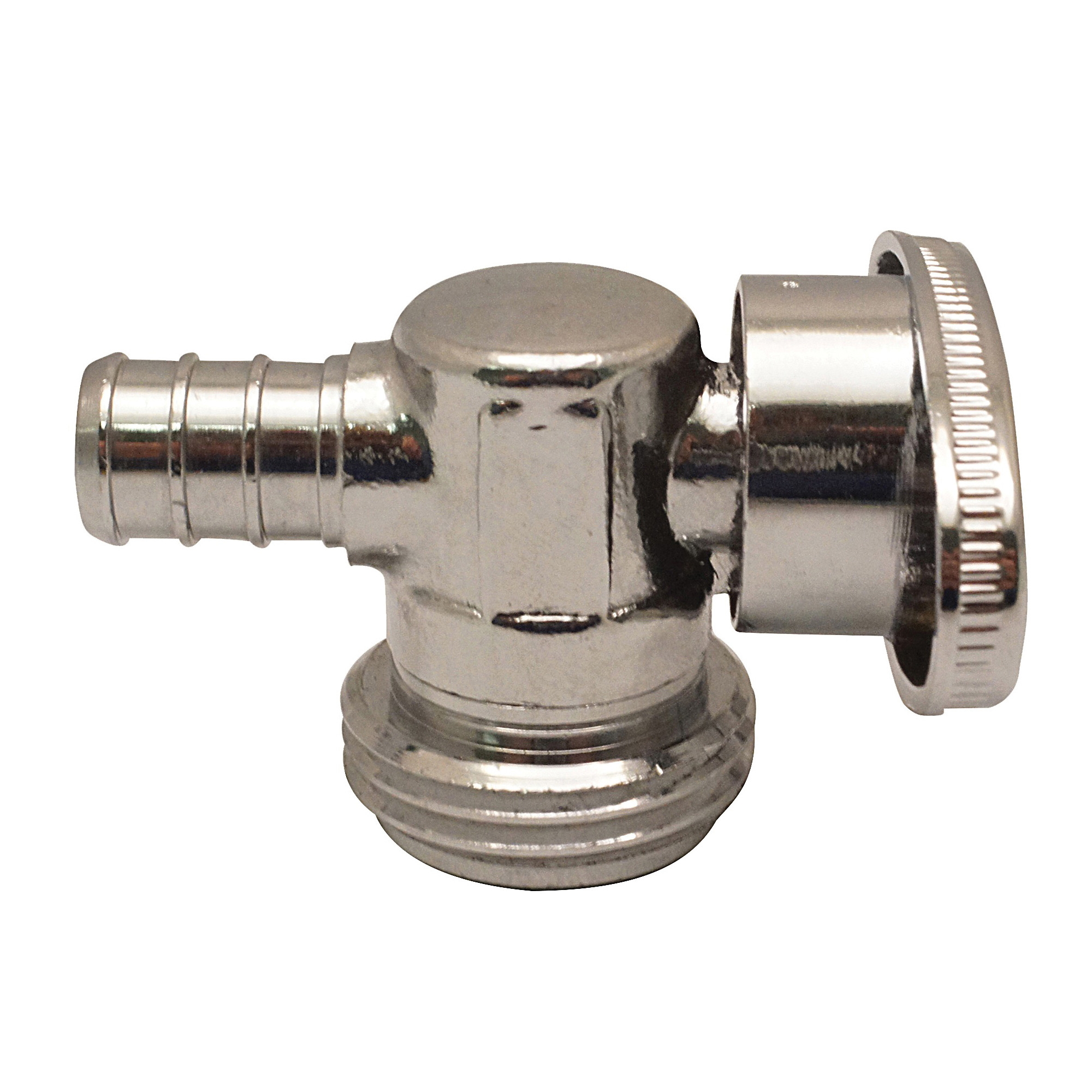 APXGHV1234 Garden Hose Valve, 1/2 x 3/4 in, Barb x MGHT, 1-Port/Way, 200 psi Pressure, Brass Body, Chrome