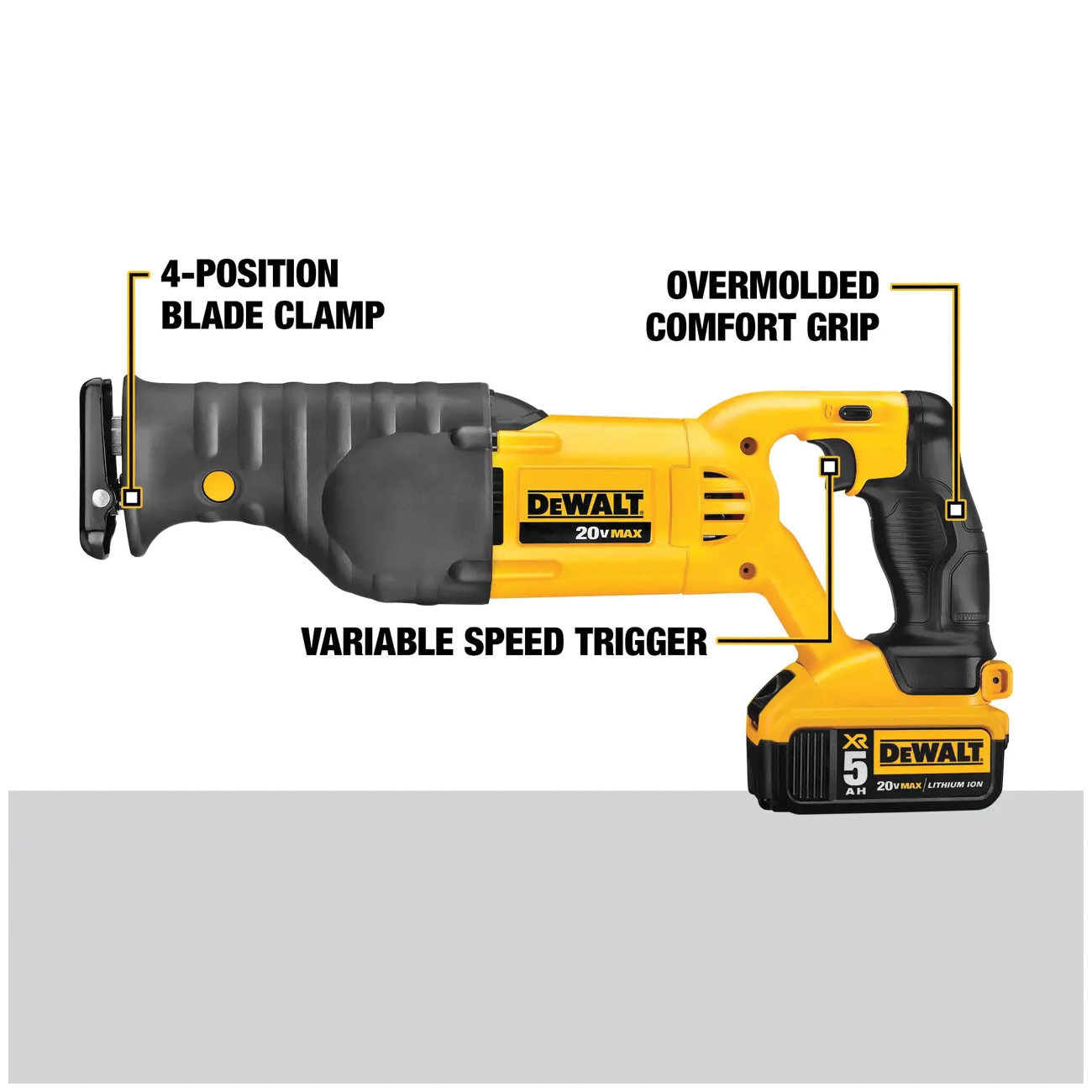 DEWALT 20V MAX DCS380P1 Cordless Reciprocating Saw Kit, Battery Included, 20 V, 5 Ah, 1-1/8 in L Stroke - 5