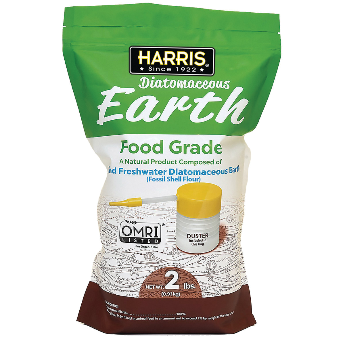 DE-FG2P Diatomaceous Earth with Powder Duster, Powder, 2 lb Bag