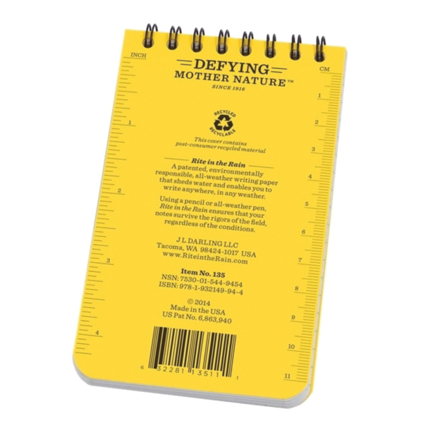 Rite in the Rain 135 Pocket Sized Notebook, Universal Pattern Sheet, 3 x 5 in Sheet, 50-Sheet, White Sheet - 5