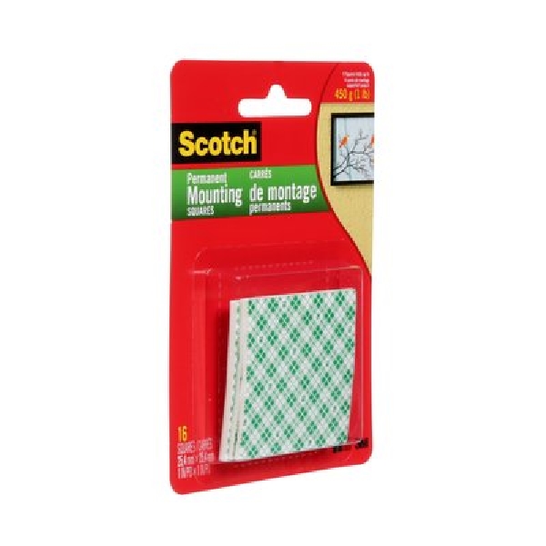 Scotch 111C Mounting Square, 25.4 mm W, 25.4 mm L, Urethane Foam Backing, White, 1 lb - 3