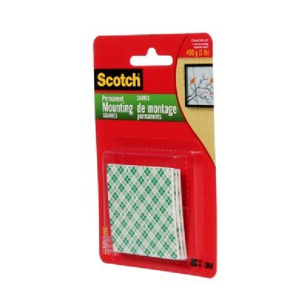 Scotch 111C Mounting Square, 25.4 mm W, 25.4 mm L, Urethane Foam Backing, White, 1 lb - 4