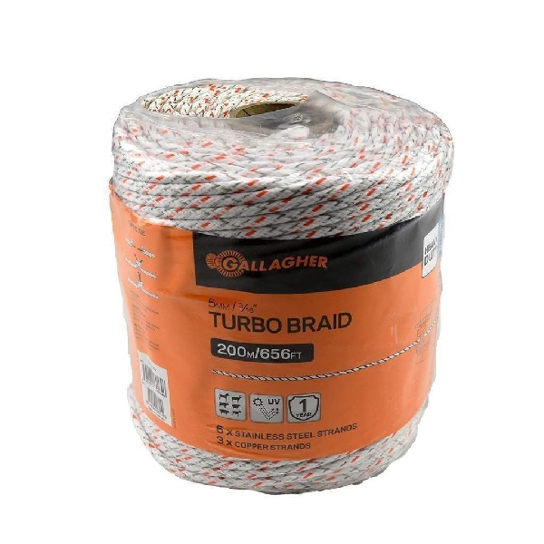 G62174 Turbo Equibraid Wire, Metal Conductor, White, 656 ft L