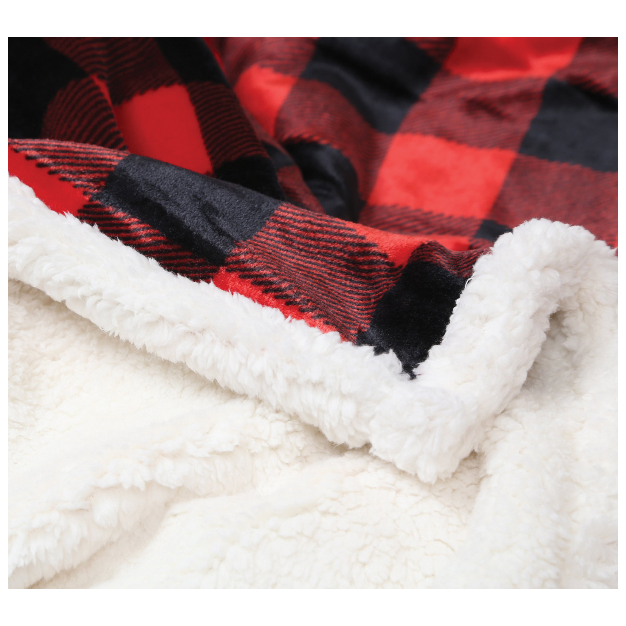 Carstens JP527 Plush Throw, 68 in L, 54 in W, Plaid Pattern, Sherpa, Red - 3