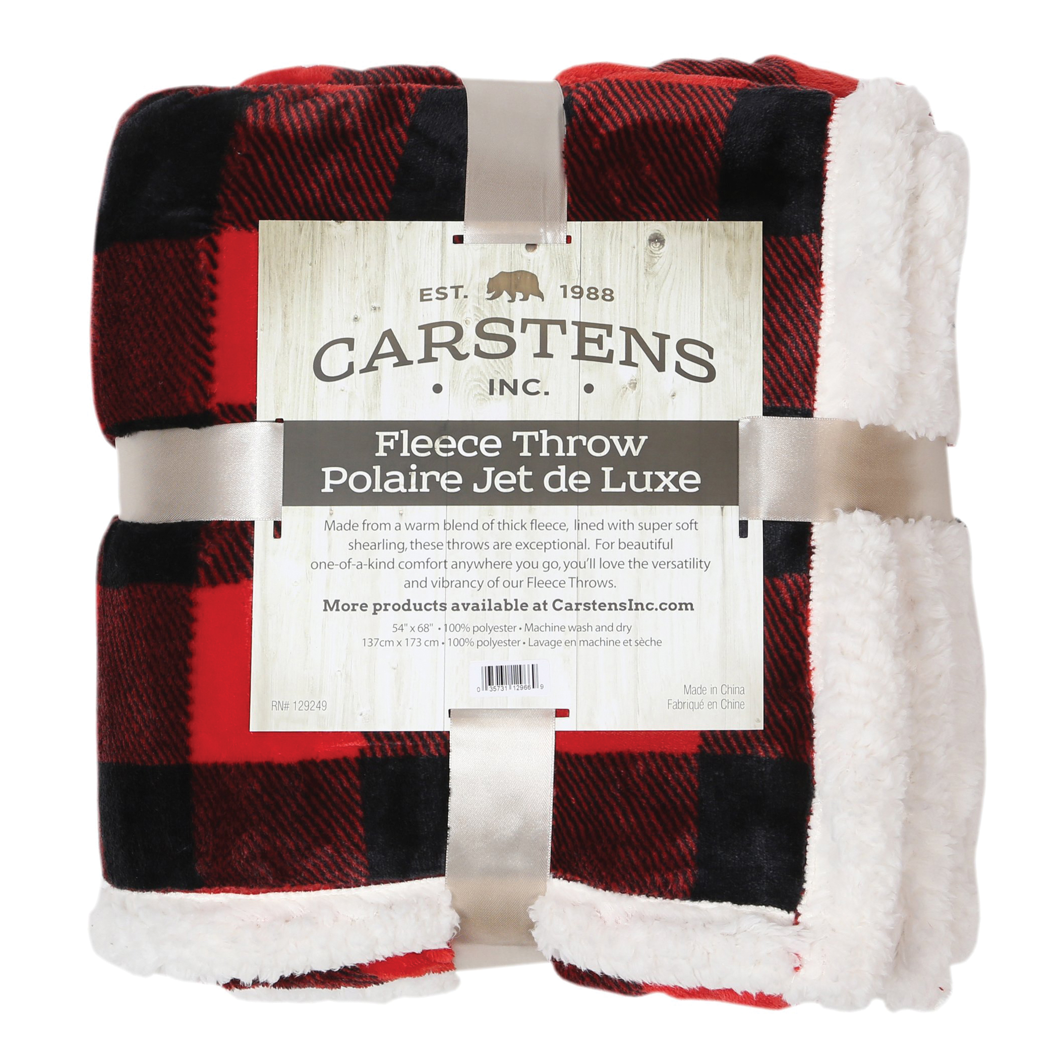 Carstens JP527 Plush Throw, 68 in L, 54 in W, Plaid Pattern, Sherpa, Red - 5