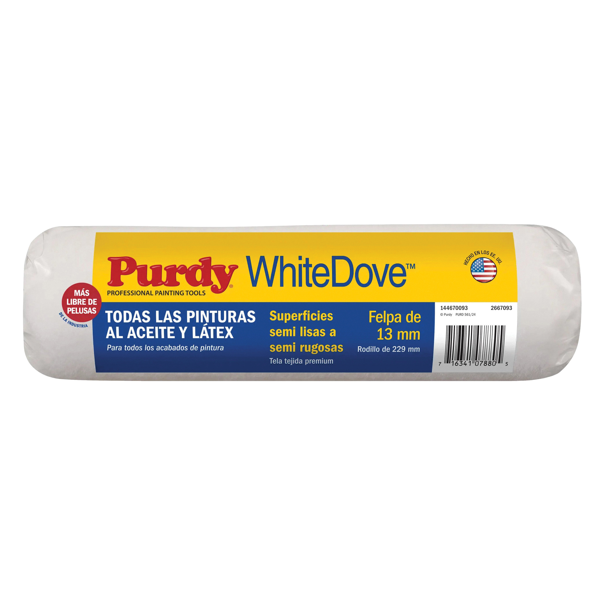 Purdy WhiteDove 140786104 Jumbo Mini Roller Cover, 3/8 in Thick Nap, 4 in L, Fabric Cover, White - 3
