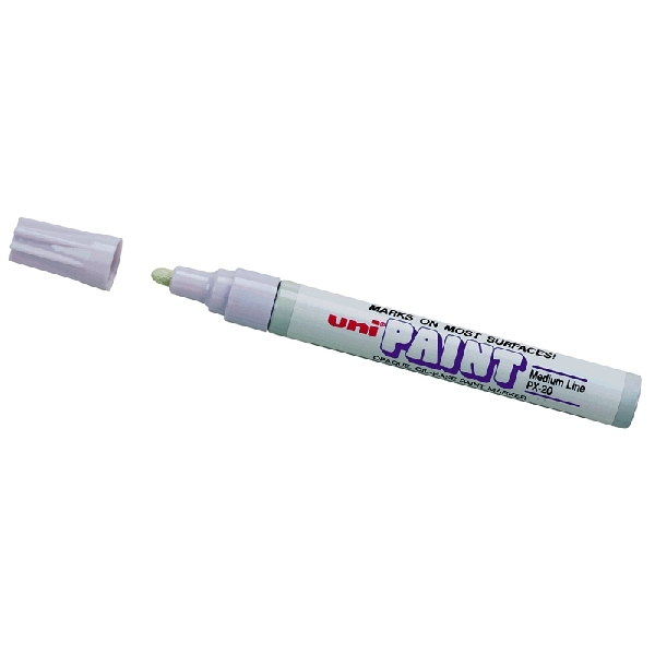 Uni-Ball 63613 Paint Marker, Medium Lead/Tip, 1/8 in Lead/Tip, White Lead/Tip - 1