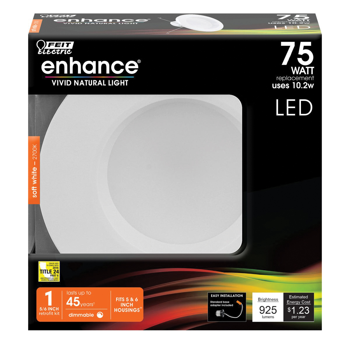 Feit Electric LEDR56/927CA Recessed Downlight, 925 Lumens, 2.6 in W x 5 in H Dimensions, 2700 K Color Temp, 120 V
