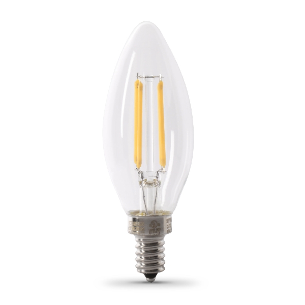 Feit Electric BPCTC40/927CA/FIL LED Bulb, Decorative, B10 Lamp, 40 W Equivalent, E12 Lamp Base, Dimmable - 1