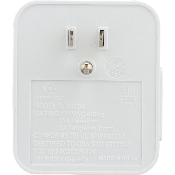 AmerTac RFK1600LC Indoor Wall Switch, 15 A, 1875 W, White - 3