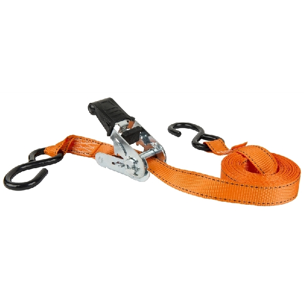 45518 Tie-Down, 1 in W, 15 ft L, Orange, 500 lb Working Load, S-Hook End