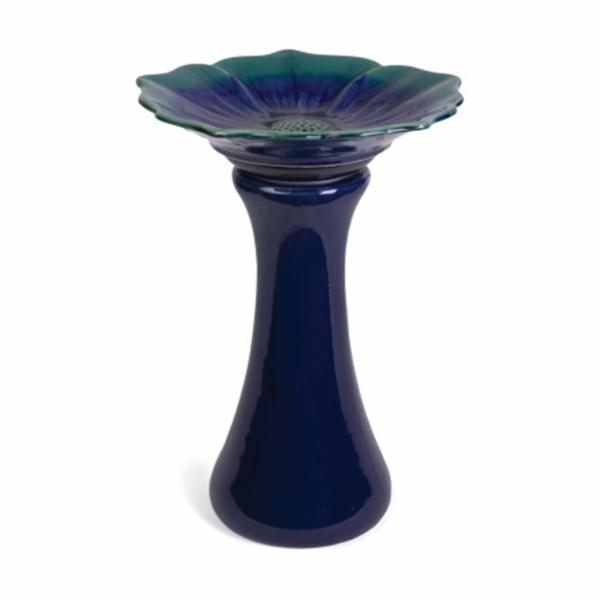 LF CENTENNIAL HQ78112066 Flower Bird Bath, Ceramic, Blue, 15 in Dia - 3