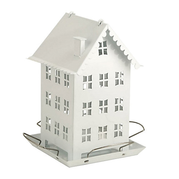 WFH001 Bird Feeder, Farmhouse, 2.8 lb, Sunflower, 4-Port/Perch, Metal, White