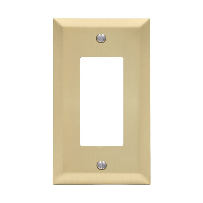 Century 163RSB Decorative Receptacle Wallplate, 4-15/16 in L, 2-7/8 in W, 1 -Gang, , Steel, Gold, Satin Brass