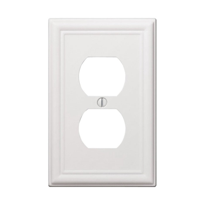 149DW Duplex Receptacle Wallplate, 5 in L, 2-7/8 in W, 1 -Gang, , Steel, White, Matte