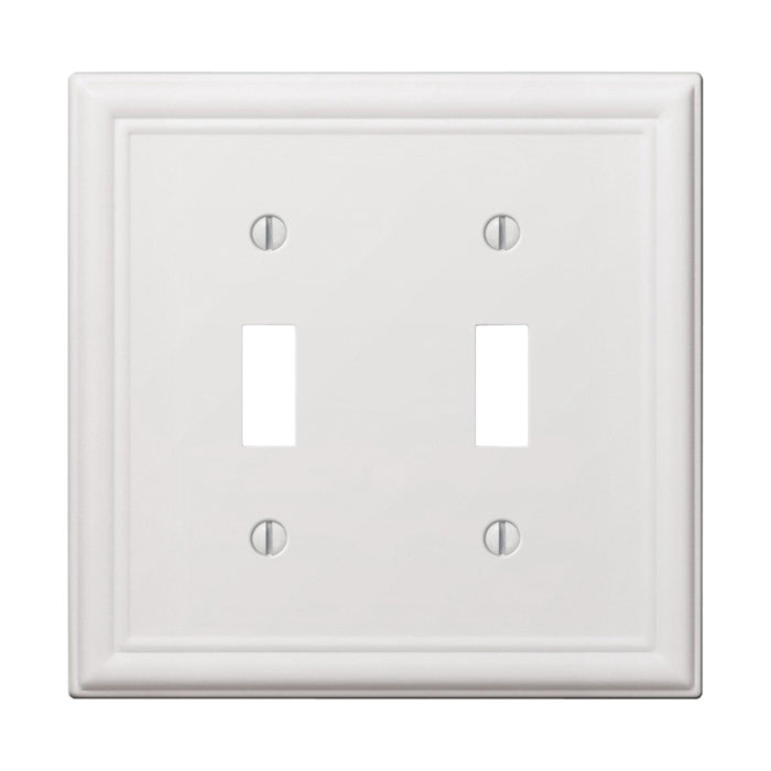 149TTW Switch Wallplate, 4-7/8 in L, 4-15/16 in W, 2 -Gang, Steel, White, Matte