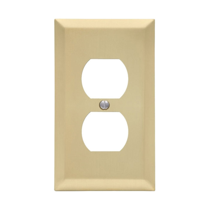 163DSB Duplex Receptacle Wallplate, 5 in L, 2-7/8 in W, 1 -Gang, , Steel, Light Almond, Satin Brass