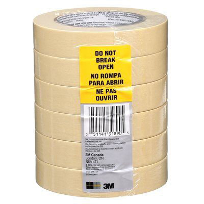 Scotch 2020-24ECP Masking Tape, 60 yd L, 0.94 in W, 0.13 mm Thick, Rubber Adhesive, Tan,  6 - 2