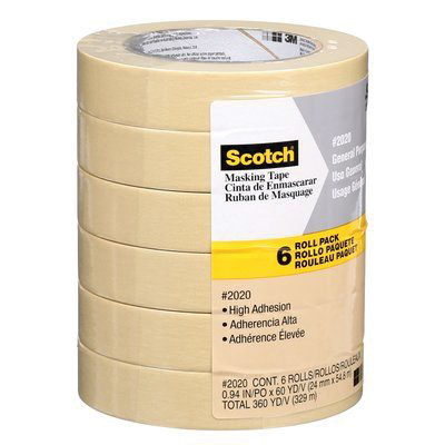 Scotch 2020-24ECP Masking Tape, 60 yd L, 0.94 in W, 0.13 mm Thick, Rubber Adhesive, Tan,  6 - 3