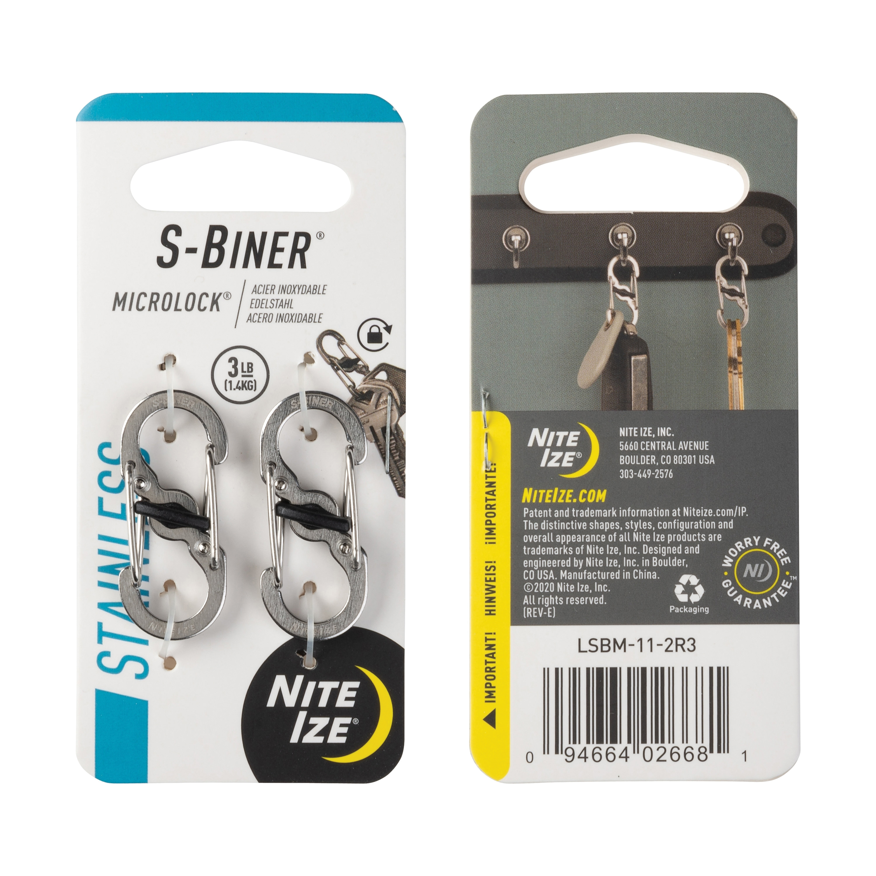 MicroLock LSBM-11-2R3 Key Carabiner, 2 Pack, Stainless Steel, Silver