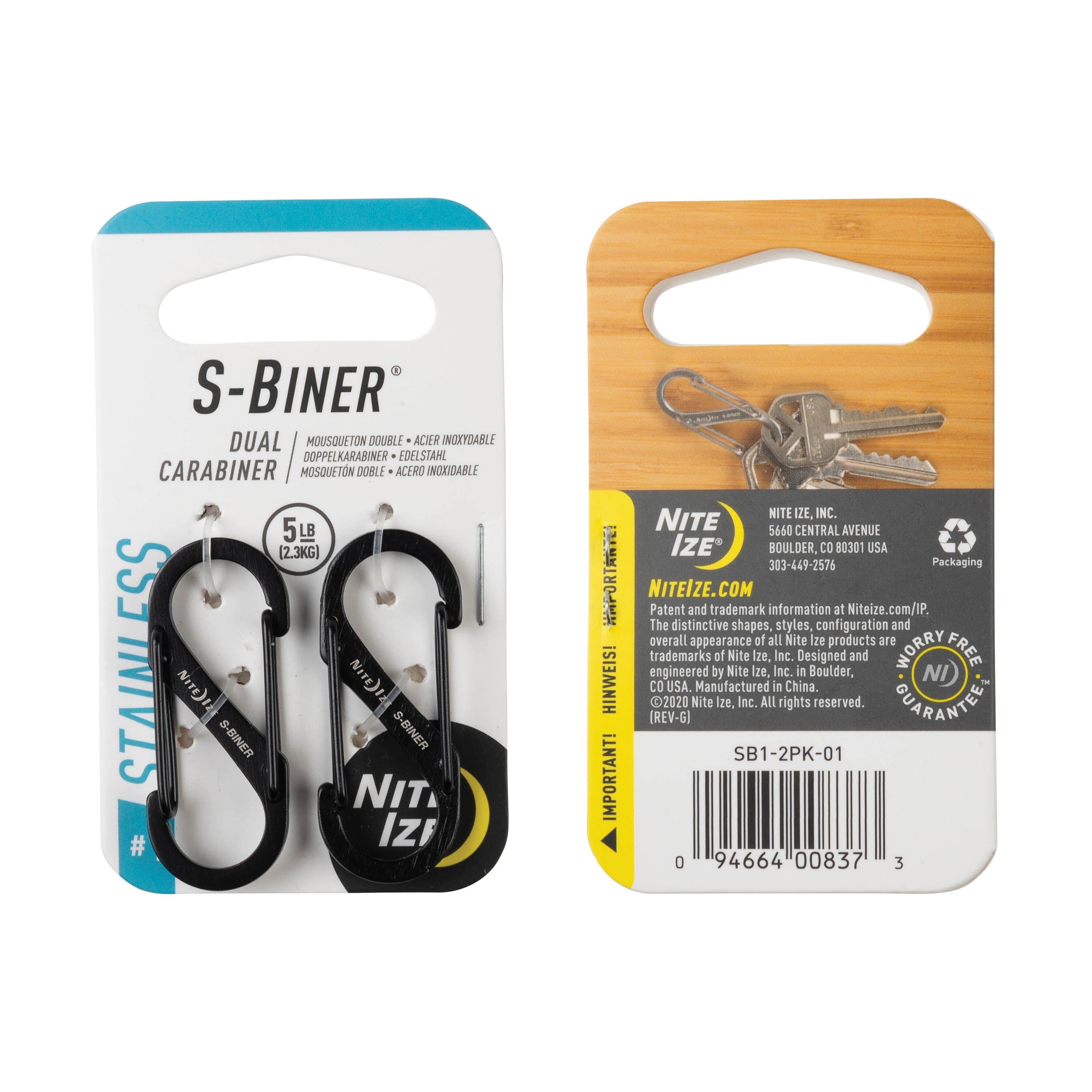 S-Biner Series SB1-2PK-01 #1 Dual Carabiner, 1-5/8 in L, Stainless Steel, 2 Pack