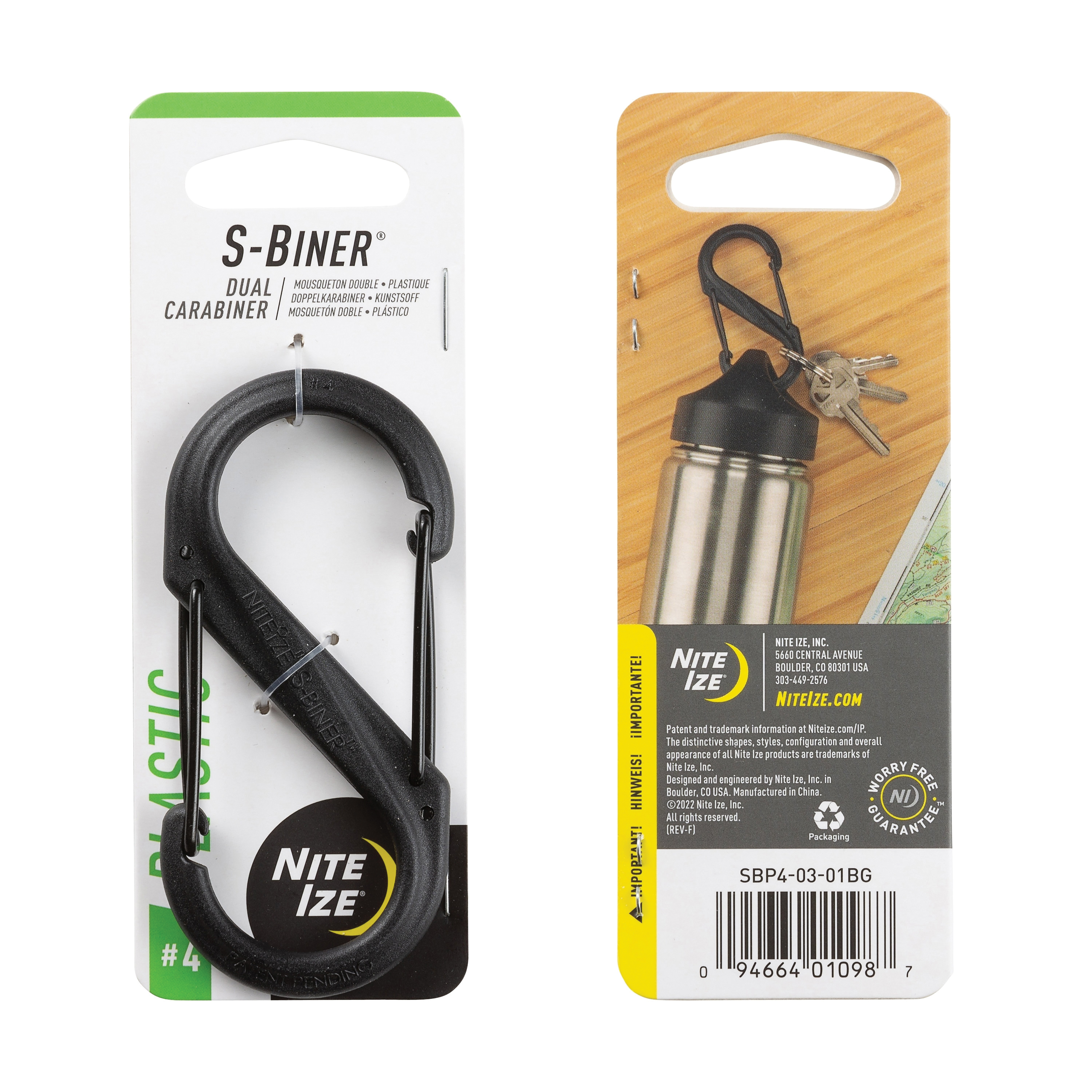 S-Biner Series SBP4-03-01BG #4 Dual Carabiner, 3-1/2 in L, Plastic