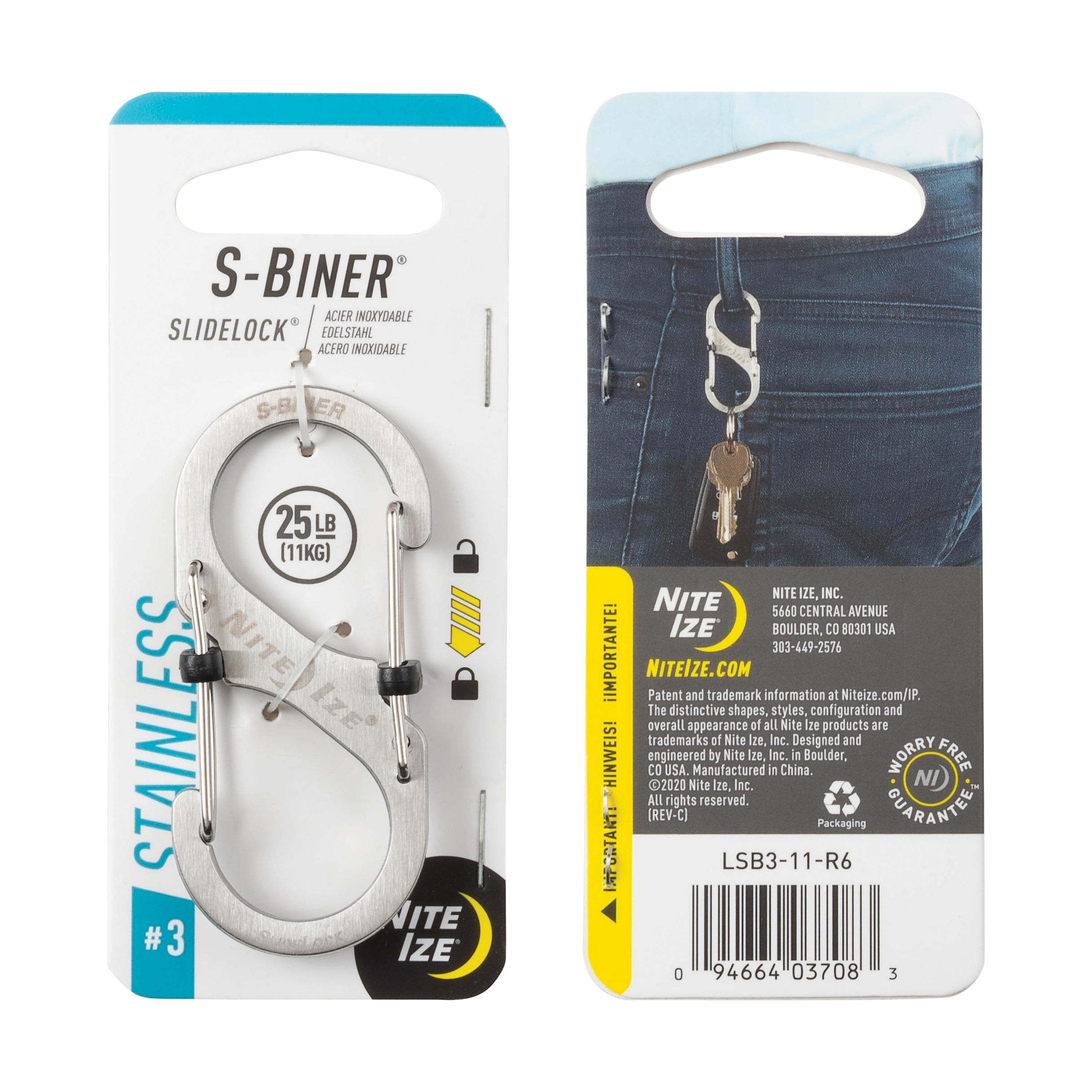 S-Biner Series LSB3-11-R6 #3 Double-Gated Carabiner, 2-3/4 in L, Stainless Steel