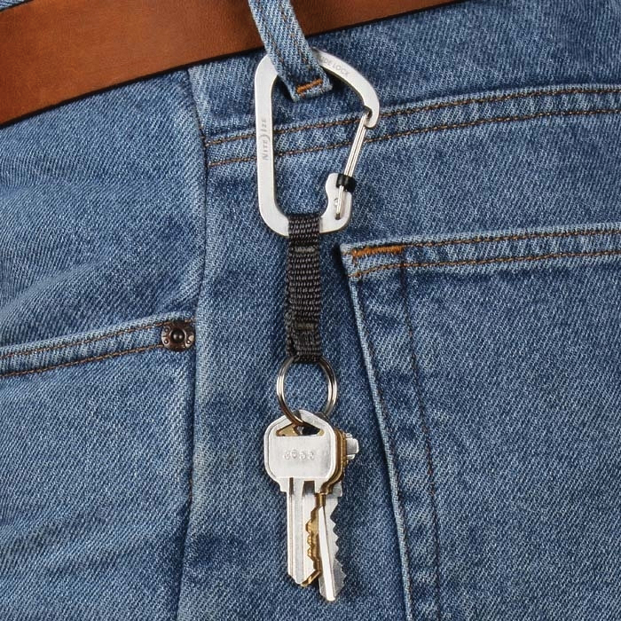 Nite Ize SlideLock Series CSLW3-01-R6 Key Carabiner with Strap and Key Ring, 1-1/2 in OAL, #3 Dia Ring, Stainless Steel - 2