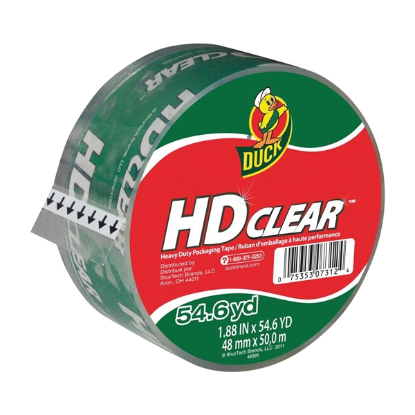 HD Clear 297438 Series Packaging Tape, 54.6 yd L, Clear, 1.88 in W, 2.6 mil THK