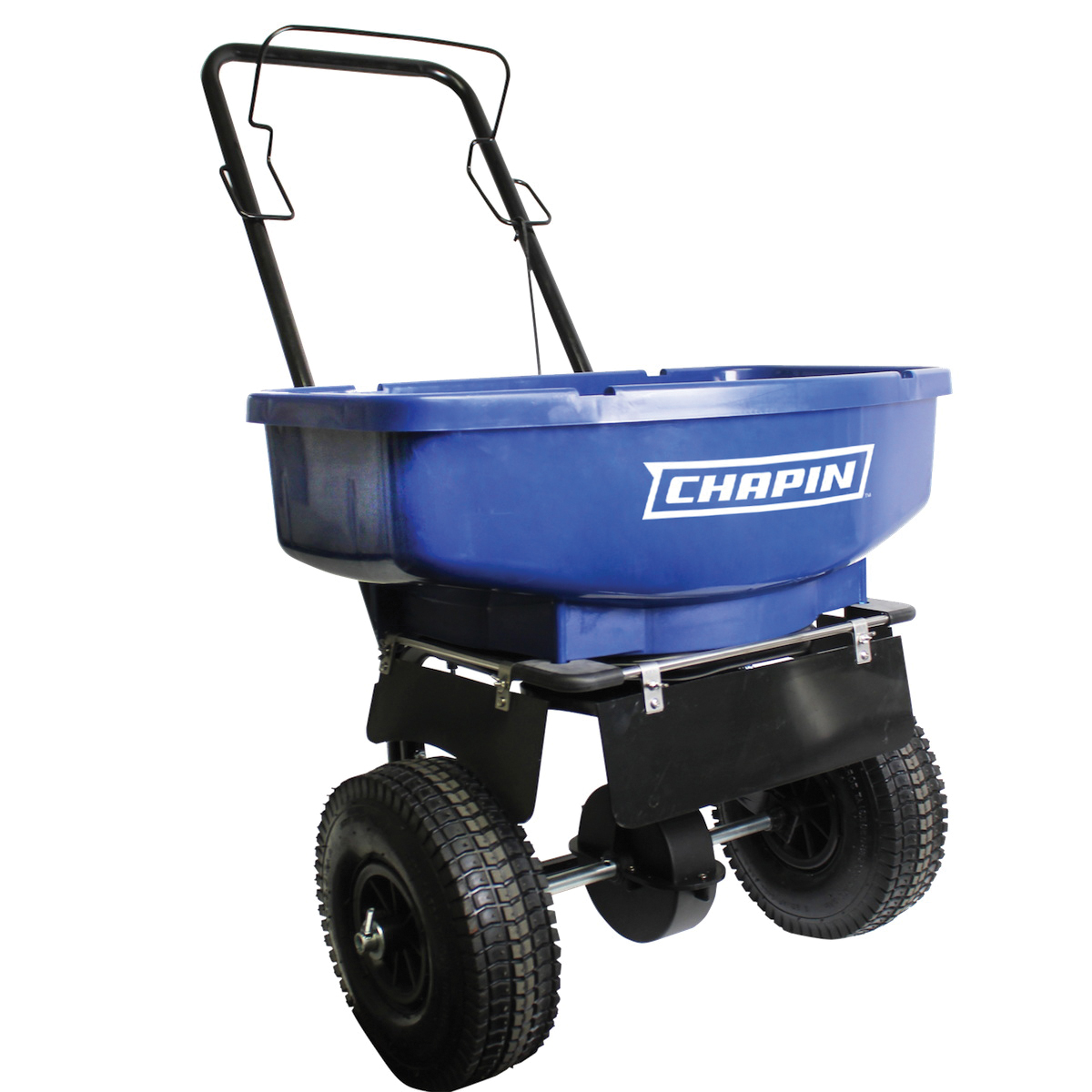 CHAPIN 81008A Salt and Ice Melt Spreader, 80 lb Capacity, Steel Frame, Poly Hopper, Pneumatic Wheel