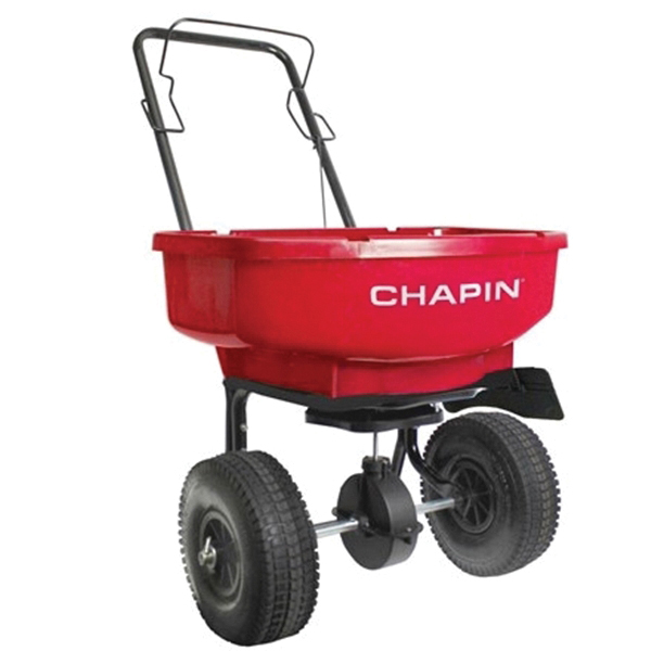 81000A Residential Turf Spreader, 80 lb Capacity, Steel Frame, Polyester Hopper, Pneumatic Wheel
