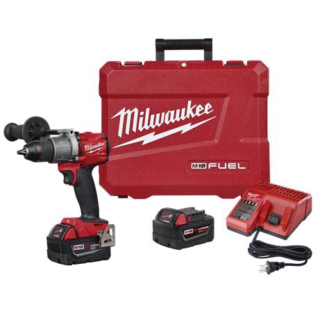 Milwaukee M18 FUEL 2804-22 Hammer Drill Kit, Battery Included, 18 V, 5 Ah, 1/2 in Chuck, Ratcheting Chuck