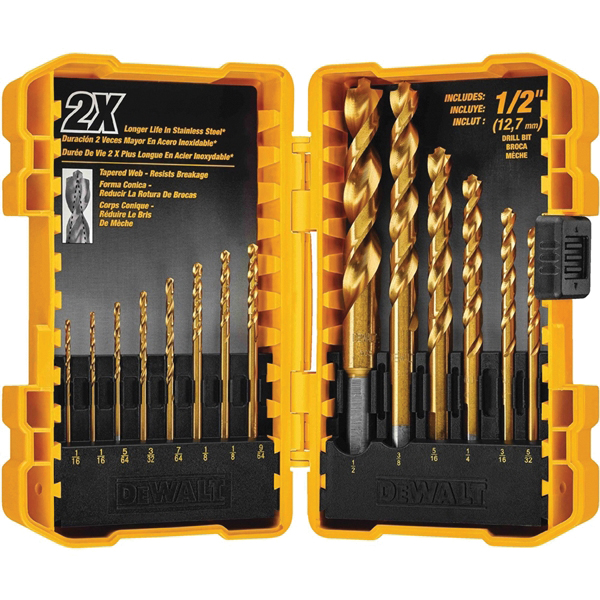 IMPACT READY DW1354 Drill Bit Set with ToughCase+ System, 14-Piece, HSS, Titanium