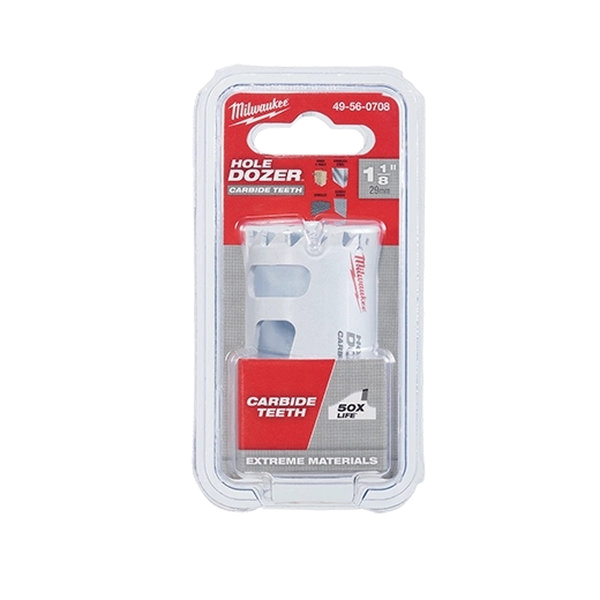 Hole Dozer 49-56-0708 Hole Saw, 1-1/8 in Dia, 1.62 in D Cutting, 1/2 in Arbor, 3 TPI, Carbide Cutting Edge