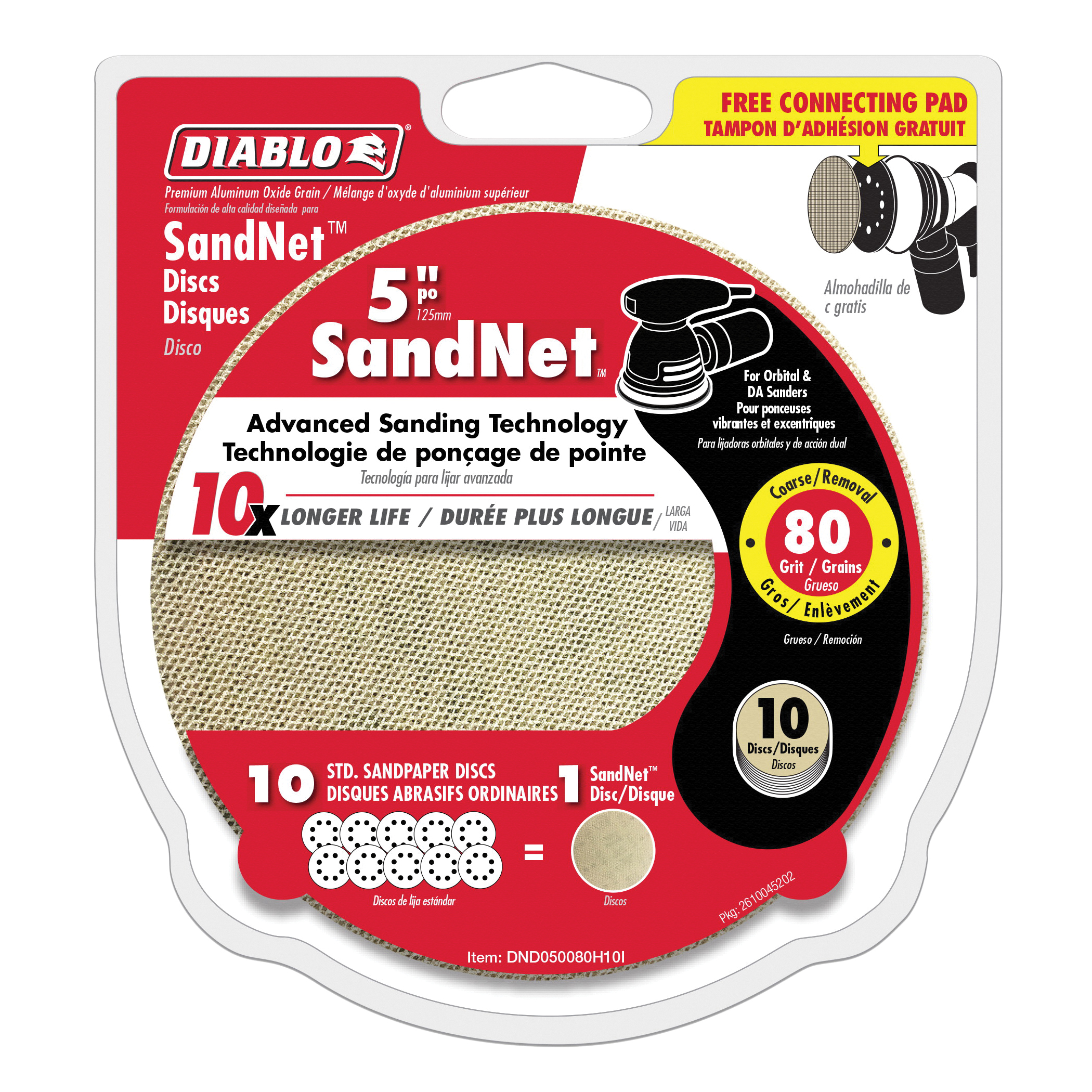 DND050080H10I Sanding Disc, 5 in Dia, 80 Grit, Coarse, Aluminum Oxide Abrasive, Universal